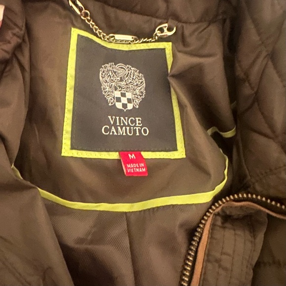 Women’s Vince Camuto Green Brown Puffer Belted Zippered Pockets Jacket. Size M. - Picture 3 of 5